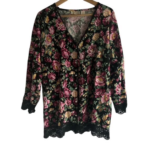 Victorias Secret Gold Label Large Cotton Shabby Chic Floral Cardigan Lace‎ Top - Picture 1 of 6